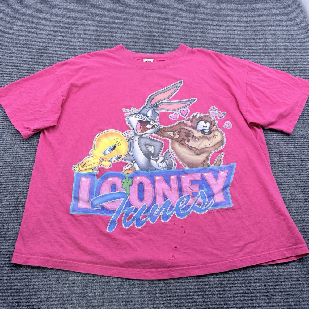 VTG 1996 Looney Tunes‎ T-shirt Unisex 2XL Pink Bugs Bunny Tasmanian Devil Tweety